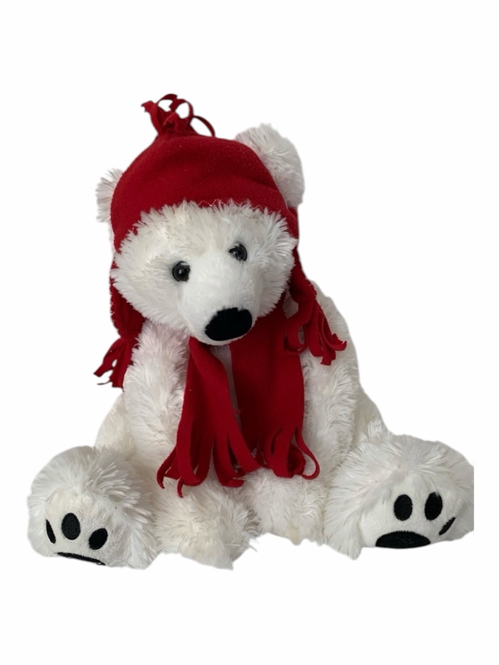 Belkie Bear Stuffed Animal 2009 Polar Furry Scarf Hat White Red Plush